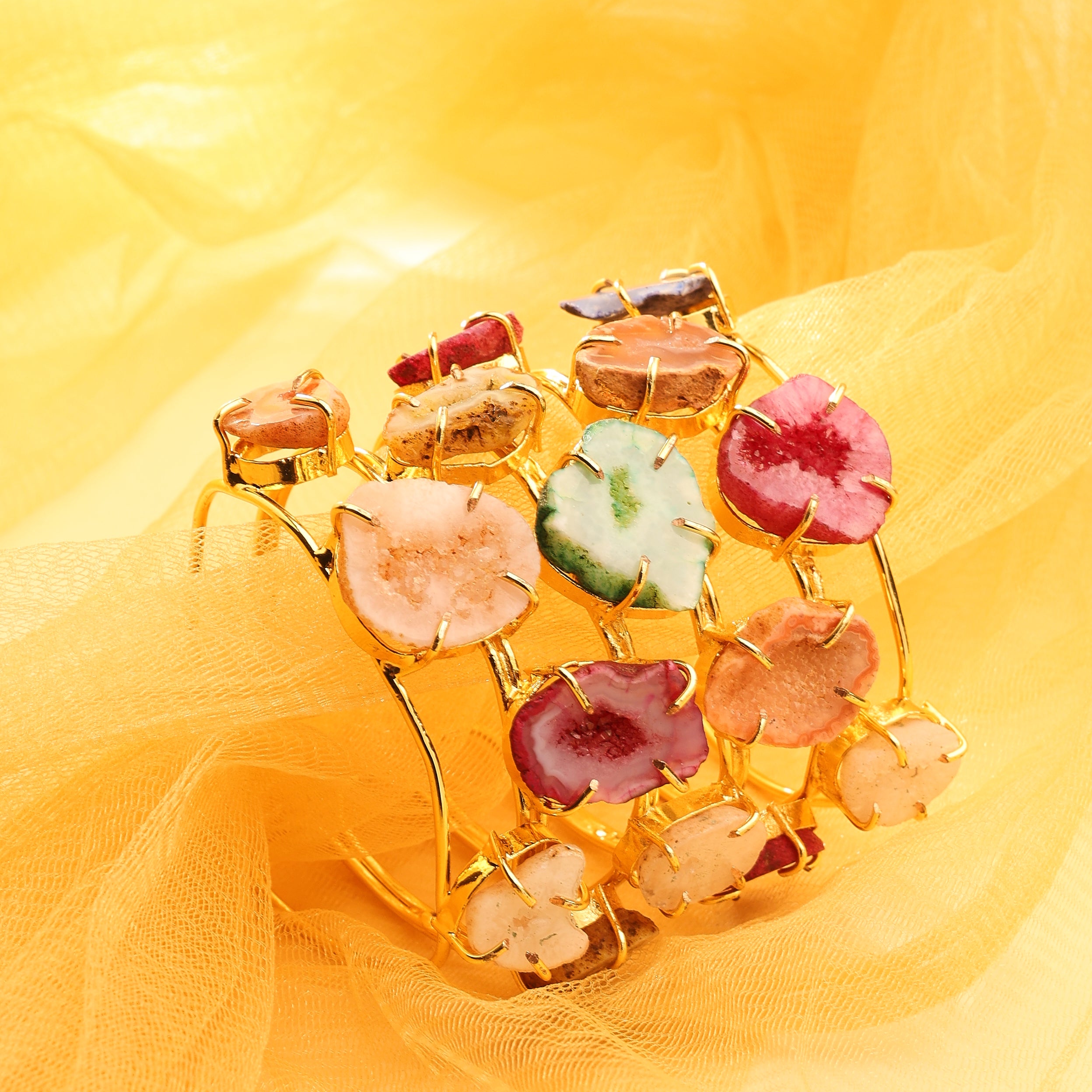 Multi-Row Raw Gemstone Cuff Bracelet – Earth Edition