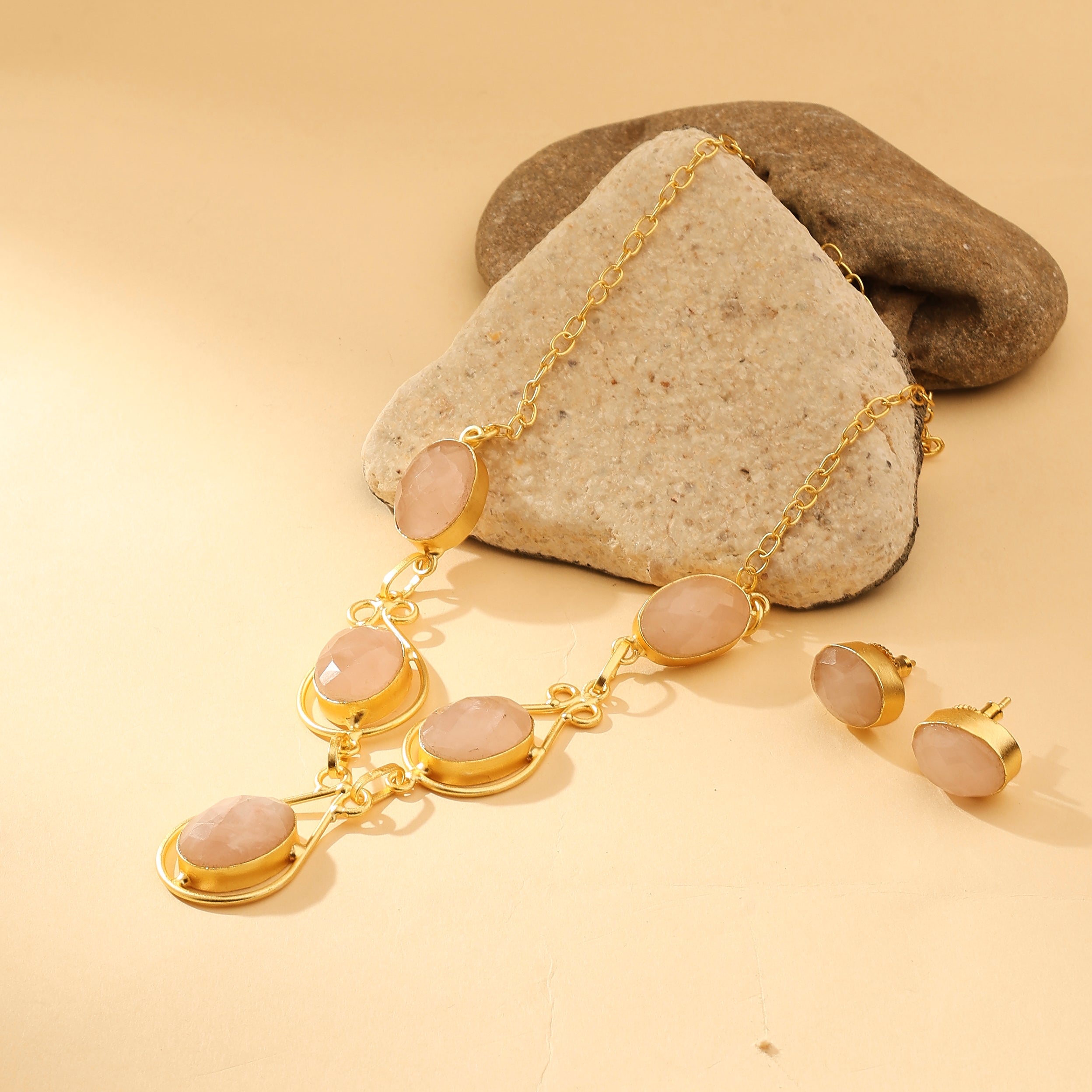 Rose Quartz Cascade Necklace & Earrings Set