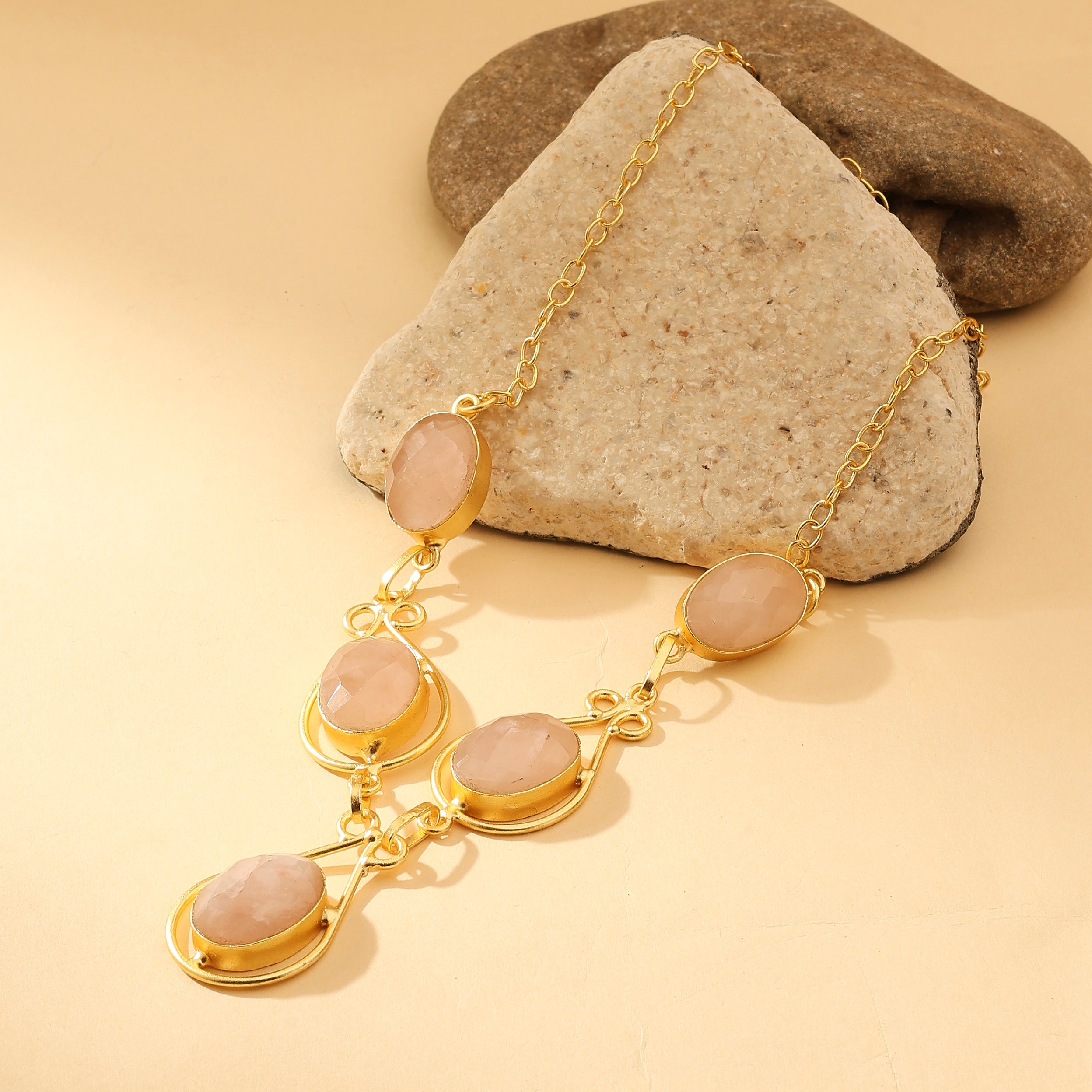 Rose Quartz Cascade Necklace & Earrings Set