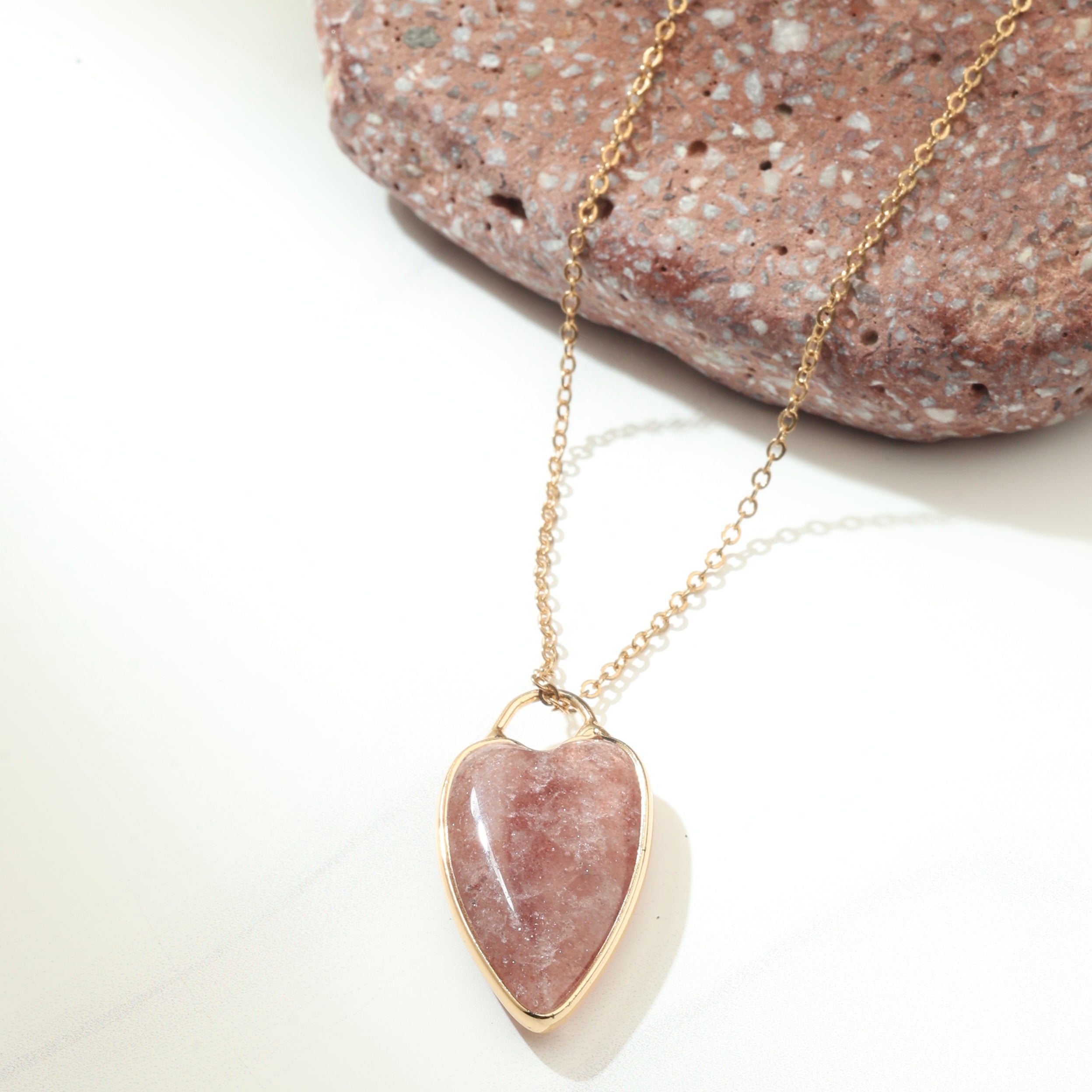 Strawberry Quartz Heart Pendant Necklace