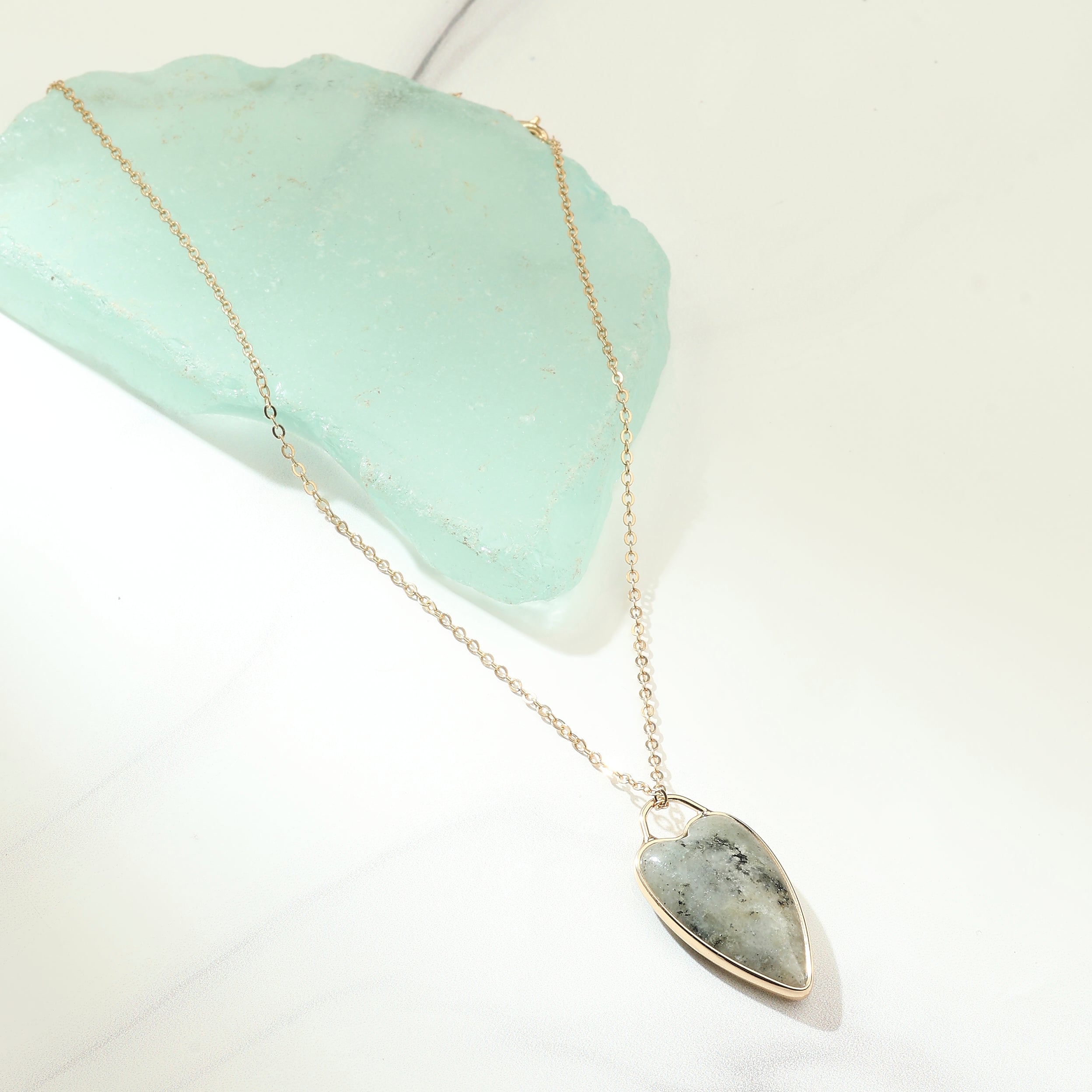 Moss Agate Heart Pendant Necklace