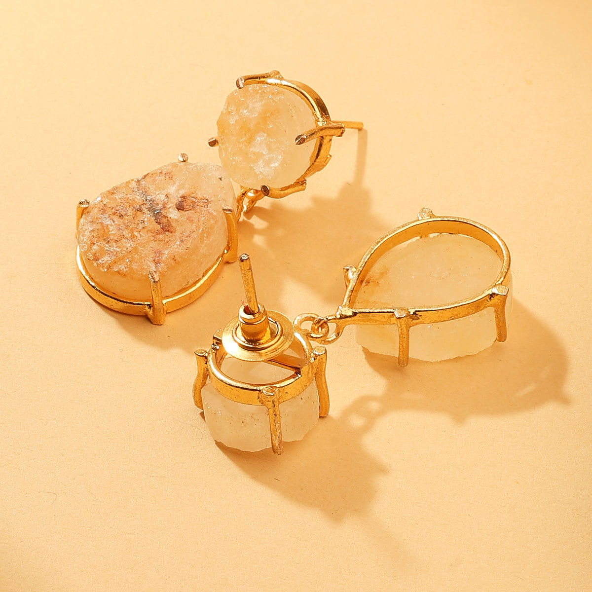 Lemon Quartz Raw Stone Drop Earrings